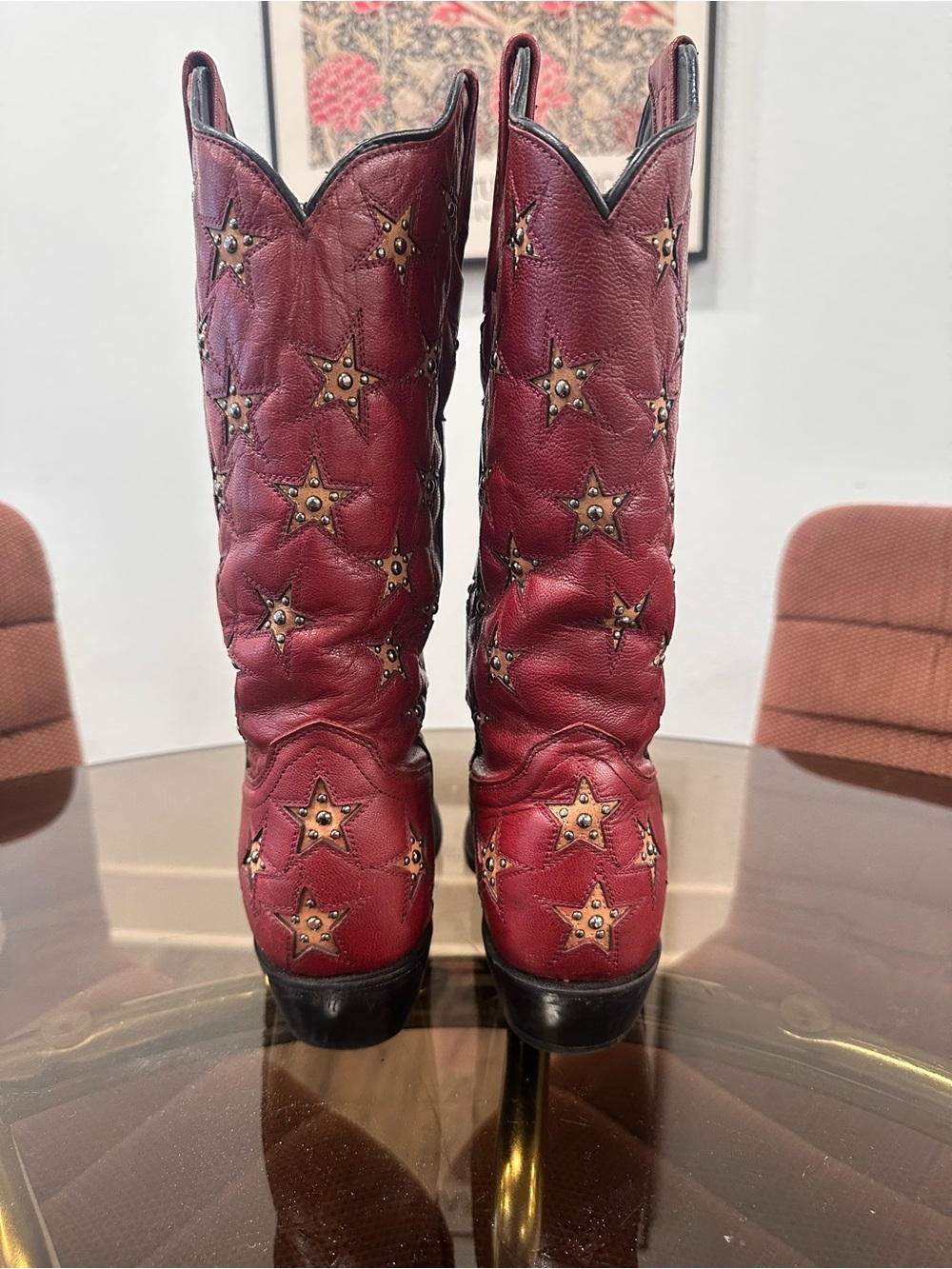 Red Star-Studded Leather Cowboy Boots - Women - Picture 4 of 6